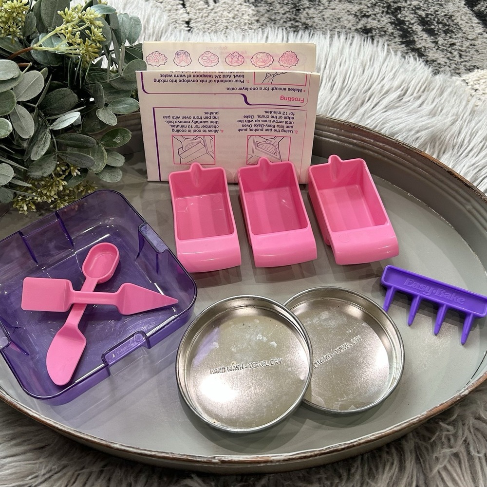 Vintage 2000 Easy Bake Oven Accessories Bundle: Pans, Spatula, Recipes & Extras